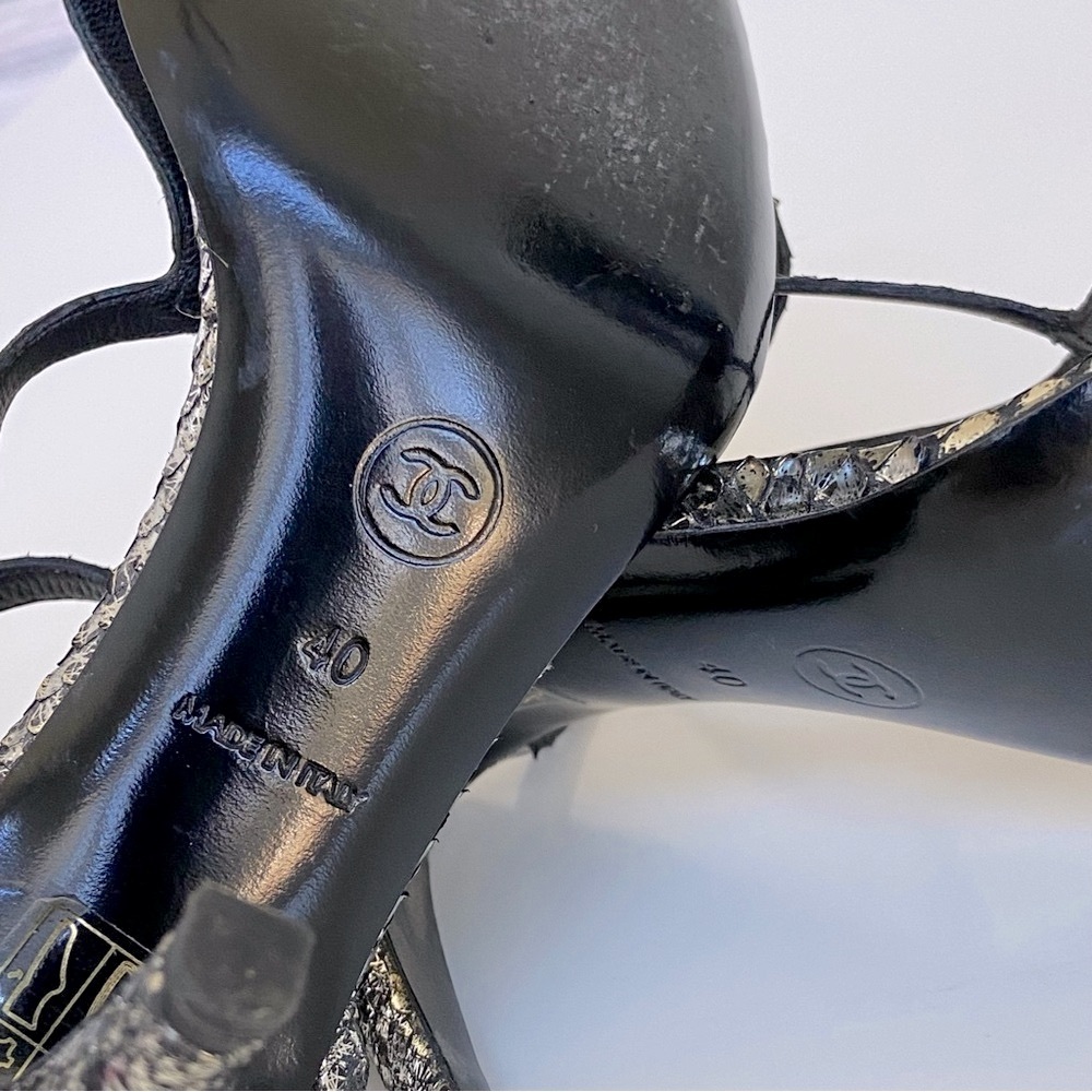 Chanel Metallic Python Sandals - image 7